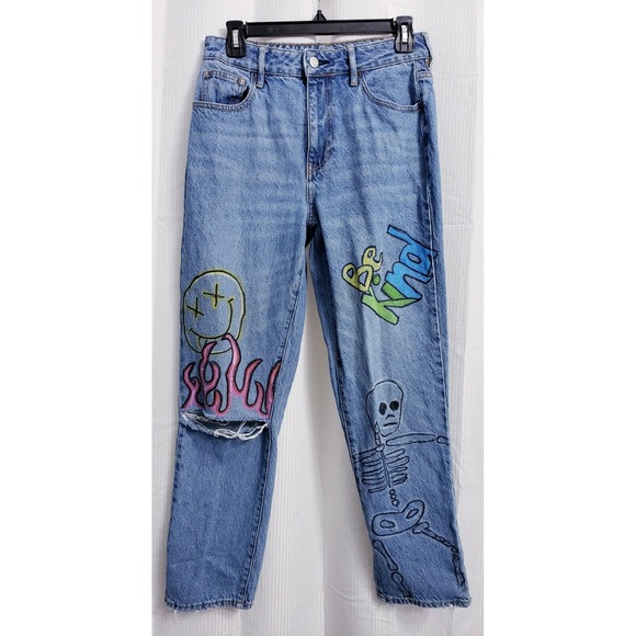 Pacsun Mom Jean Distressed Light Wash Custom Drawstring Jeans Women's size 27 - Picture 3 of 14